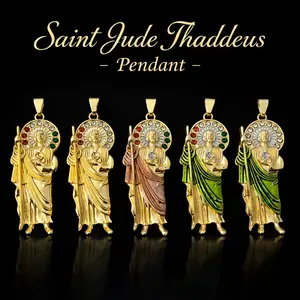 5-Colors - San Judas Tadeo Big 3" or Small 2" Pendant con Cadena Rope/Figaro/Cuban en Oro Laminado 14K - Luxury St Jude Thaddeus Pendant