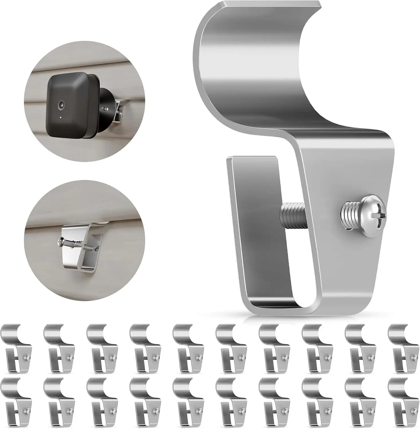 Vinyl Siding Hooks 20 Pack, New Upgrade Siding Hooks for Home Security Camera Mount, No Hole Hanger Heavy Duty Stainless Steel Vinyl Siding Light Clips