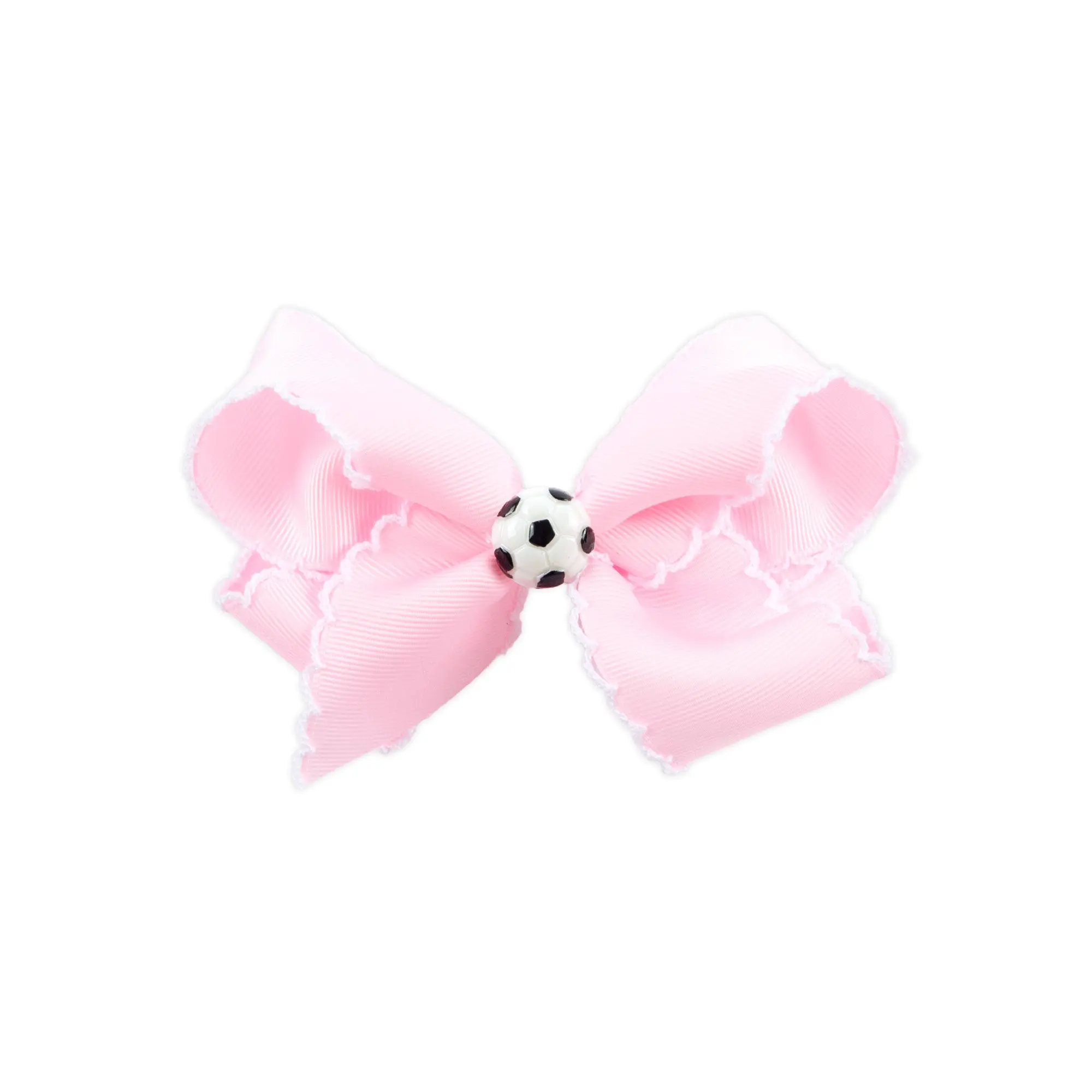 Soccer Charm Moonstitch Hair Bow - Pink Girls Grosgrain Ribbon Hair Accessory