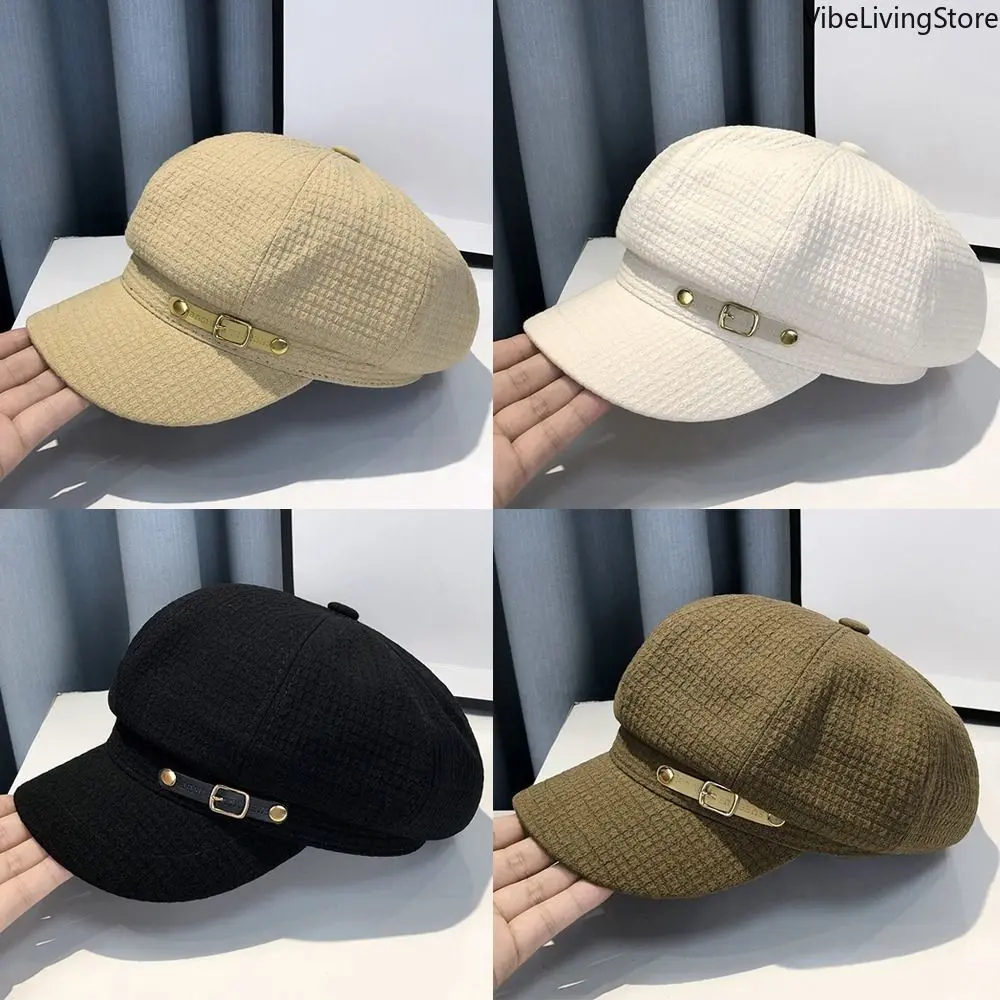 Retro Octagonal Newsboy Cap, Warm Stretchy Polyester Hat for Unisex Casual Wear, Vintage Autumn Winter Style, Coffee, 54-58cm, Beret, Octagonal Shape, 21.26-22.83Inch, Warmth, Daily, Stretch, Fashion, Fitted Cap, Solid Colors, Head Circumference 54-58Cm