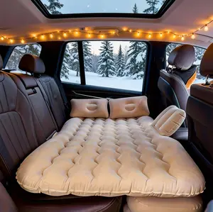 Car Backseat Air Mattress Inflatable Travel Bed for SUV Sedan Holiday Road Trip Sleeping Pad Comfortable Rest for Kids Pets Soft Flocking Wavy Support Portable Airbed Inflating Bed