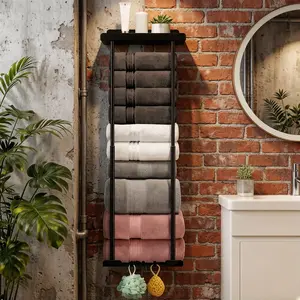 Bathroom Towel Storage Rack, Towel Racks for Bathroom Wall Mounted 30 inch with Shelf Can Holds 6 Large Towels, Wall Towel Rack for Rolled Towels, Black