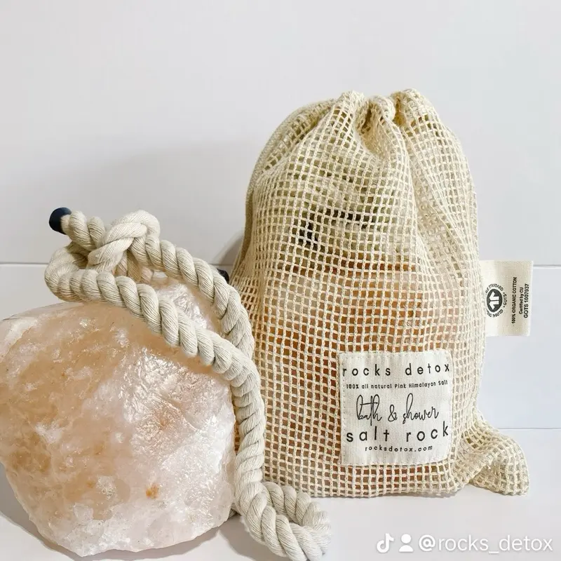 Rocks Detox Pink Himalayan Salt Rock for Bath & Shower - 100% All Natural - Includes Reusable Mesh Bag