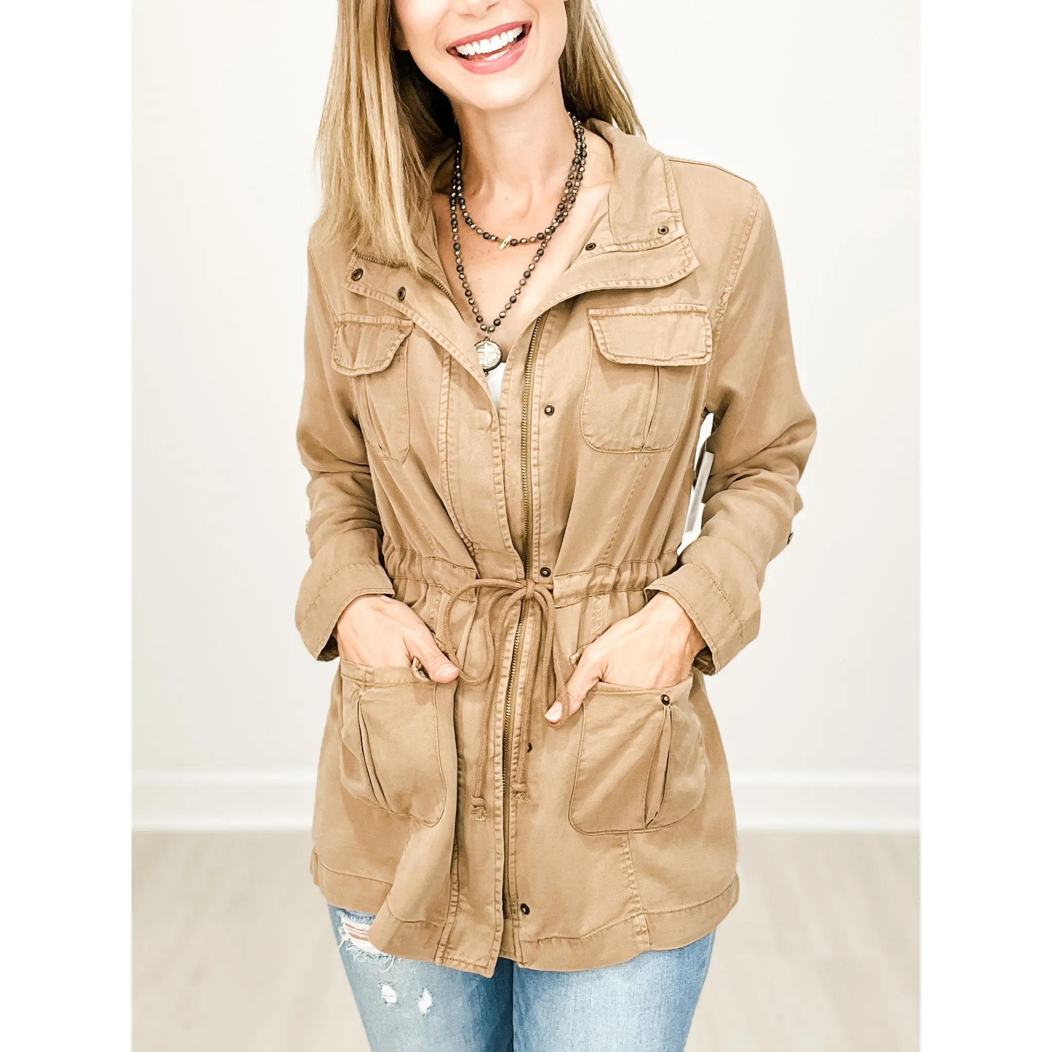 Risen Tencel Anorak Zip-Up Jacket with Tie Waist