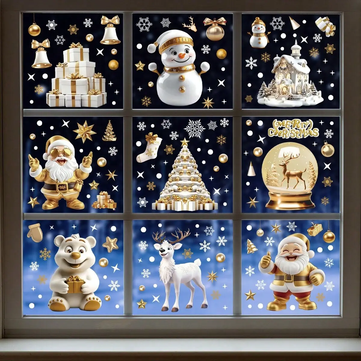 Christmas Window Stickers Set, Decorative Decal, Santa Claus Design, Anti-Static Decorations for Windows & Glass, Holiday Party Supplies