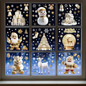 Christmas Window Stickers Set, Decorative Decal, Santa Claus Design, Anti-Static Decorations for Windows & Glass, Holiday Party Supplies