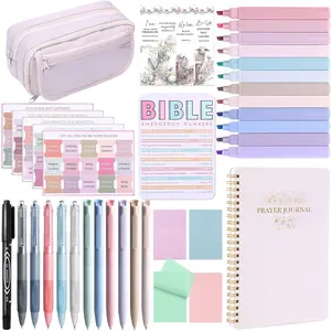 Women's Bible Study Kit, including 12 pastel highlighters and 12 smudge-proof pens, 75 laminated tabs, prayer journal pen case, and other accessories.