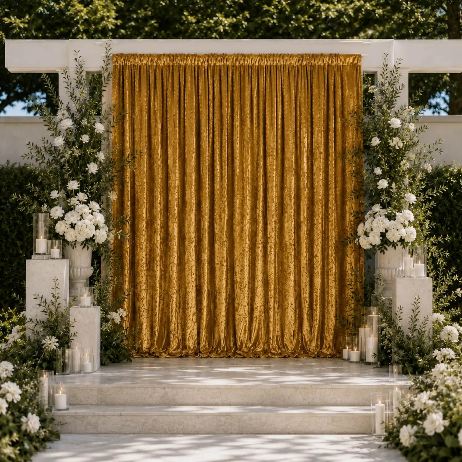 Gold Premium Crushed Velvet Backdrop Curtain 10ft x 10ft – Photo Booth Backdrop & Event Drape Panel with Rod Pocket, 70% Blackout