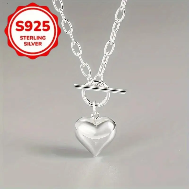 Women's 925 Sterling Silver Heart Locket Necklace - Retro Hip Hop OT Buckle, Chic Cute, Exquisite, Elegant Design - Ideal for Everyday Wear and Christmas Gifts, Heart Locket Necklaces, Chic Cute Necklaces