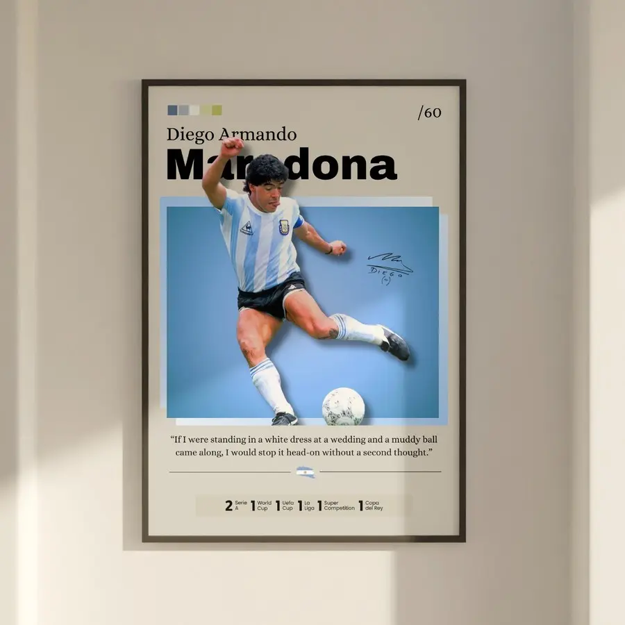 Diego Armando Maradona poster, Argentina fan gift, Football print, Maradona art
