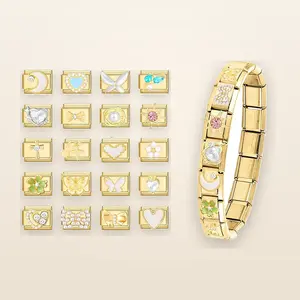 Italian Charm Bracelet Starter Set for Women & Teen Girls, Stainless Steel 9mm Modular Charms with Link Tool, DIY Custom Interchangeable Matching Bracelets, Heart Flower Butterfly Pearl & Word Charm Designs, Silver Gold, Birthday Christmas Gift for Her