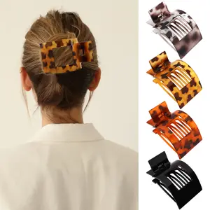Flat Hair Clips for Women Girls, Bright Leopard Color Lay Flat Claw Clips,  Hold Large Hair Clip for Thick Hair,  Duck Billed Hair Jaw Claw Clip, Non Slip Grip for Daily Styling