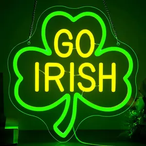 Go Irish LED Neon Sign, Lucky Shamrock Neon Light, University Dorm Decor, Game Day, Irish Bar Wall Decoration, St Patrick's Party, Indoor Decorative Light, LED Ambient Lighting, Home Decor Lighting