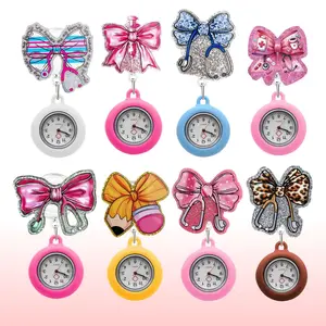 Fun nurse watch retractable badge nurse doctor badge pocket watch with bow tie quartz pocket watch