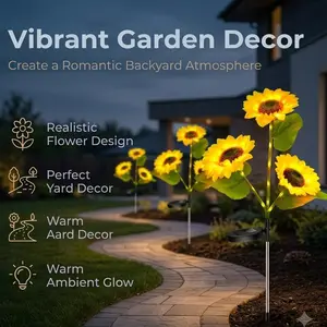 Cross-border solar sunflower light for outdoor courtyards, villas, gardens—realistic sunflower decoration ground stake lawn light
