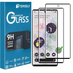 T Tersely [2 Pack] Protective Screen Protector for Google Pixel 6 Pro (6.7 inch), Support Fingerprint Unlock Full Cover Tempered Glass Protector Shockproof Curved for Google Pixel 6 Pro [Easy Installation] [Bubble Free]