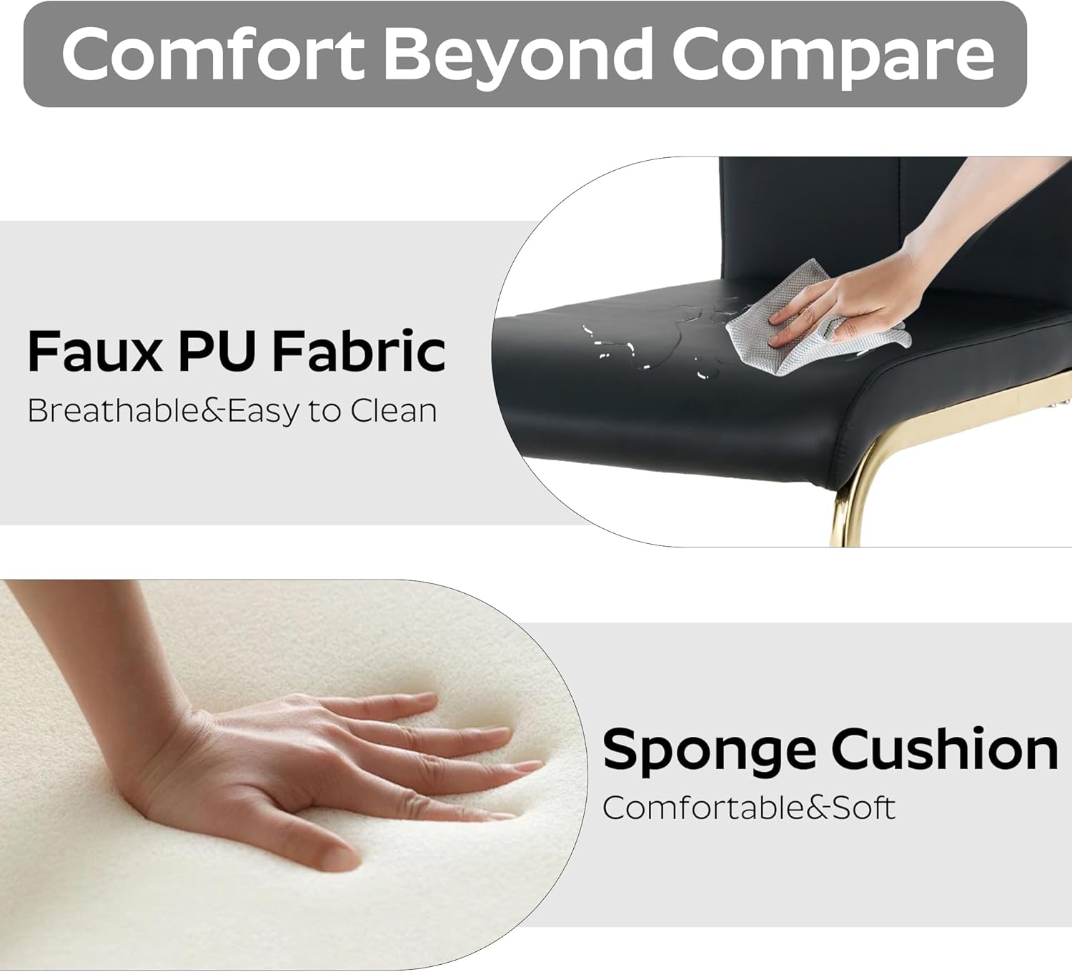 Modern Cantilever Dining Chairs Set of 2/4, Black Gold PU Leather Upholstered Side Chairs with Gold Metal Frame for Kitchen Living Room