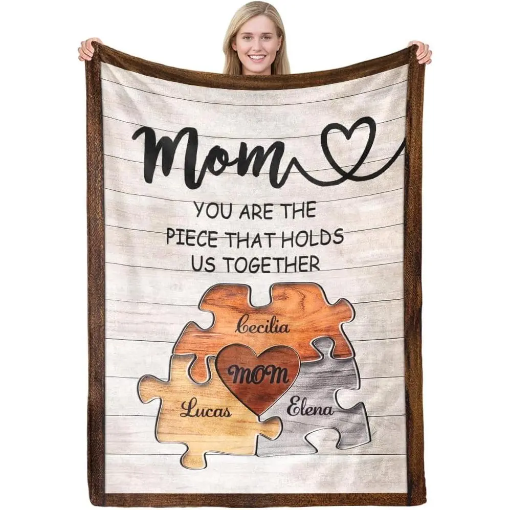 MeMoShe Customized Christmas Blanket - Personalized 3-Name Puzzle-Style Bedding Throw, Soft Furnishing Gift Ideas For New Moms, SEO-Optimized