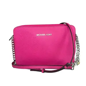Pre-owned MICHAEL KORS Saffiano Leather Crossbody Bags Magenta Jet Set Slim Crossbody SHW Zippy