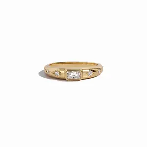 Sami Jewels Diamond Fashion Baguette Starburst Ring for Women, 925 Sterling Silver Plated with 14k Gold, Sizes 4-12, Hypoallergenic and Nickel-free, Ideal for Everyday Wear