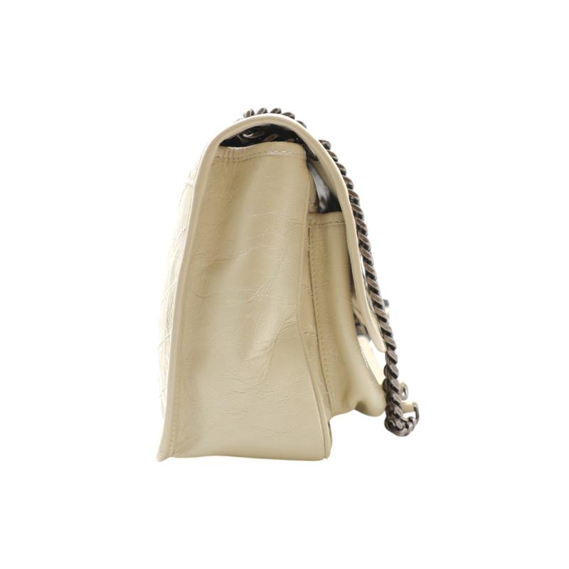 Pre-owned YSL Leather Shoulder Bags Saint Laurent Niki Medium Flap Crinkled Bag In Cream