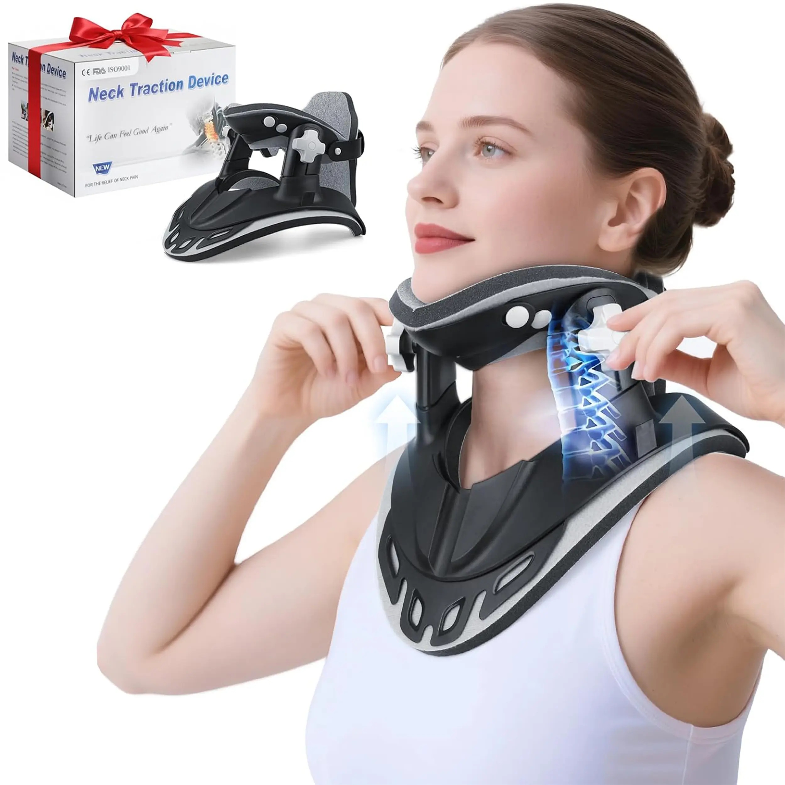 Neck Stretcher Cervical Traction, Adjustable Cervical Neck Traction Device, Neck Braces for Neck Pain and Support, Ergonomic Design - FSA Eligible/HSA Eligible