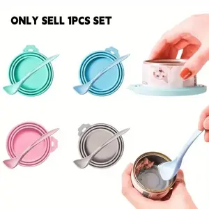 Silicone Pet Food Can Lid, 1 Set with Spoon, Pet Food Storage Lid, Pet Feeding Supplies, Dog & Cat Accessories, Durable Design