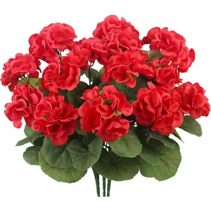 3 Pcs Artificial Geraniums Flowers Silk Geraniums for Outdoors UV Resistant Red Fake Geranium Bush Faux Flowers Plant for Planter Garden Home Decor Indoor Patio Vase Table Centerpiece