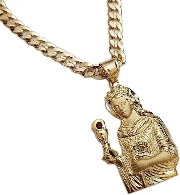 MaxBling81 Gold Plated Hip-Hop Inspired Santa Barbara Brass Pendant with 14K Stamped 8mm Miami Cuban Chain Necklace, Available in 20", 24", 30" Lengths, Gold Plated Necklace
