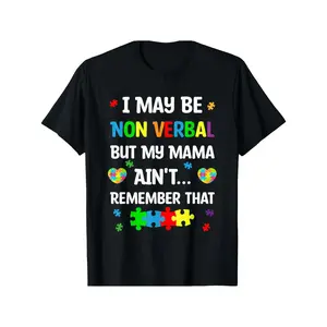 1pc Autism Awareness Cotton T-Shirt for Men – "I May Be Nonverbal But My Mama Ain't" Graphic Tee with Puzzle Pieces Design, Casual Round Neck, Machine Washable, All-Season Comfort Fit, Casual Wear |   Statement Tshirt |   Puzzle Pieces Print, Autism Shirt