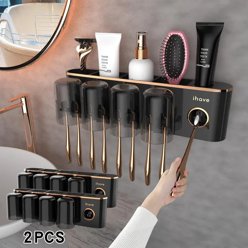 Wall Mounted Toothbrush Holder, Multifunctional Organizing Bathroom Storage Wall Hanger, Toothbrush Toothpaste Storage Box, Bathroom Accessory, Toothbrush Holder Organizers, Tooth Brush Holder For Bathroom, Toothbrush Holders Wall Mounted