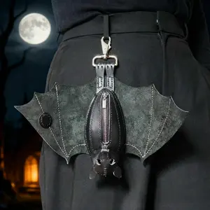 Men's Unique Handmade Leather Bat-Shaped Coin Purse - Gothic Mini Pouch, Handcrafted Bat Accessory for Everyday Carry & Gothic Style Outfits, Durable Stylish Small Hanging Bag