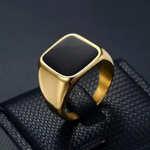【Hot Trend】Fashionable Black Drip Oil Square Men's Ring | Minimalist Business Bling, Holiday Gifts and Accessories