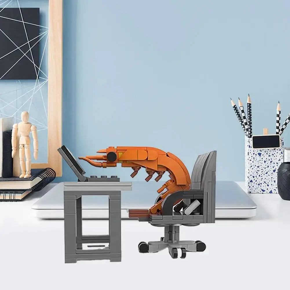 Creative Working Shrimp Building Blocks Set, DIY Building Model, DIY Puzzle Assembly Toys, Fun Desktop Ornament Crayfish Bricks Gift for Adults & Kids