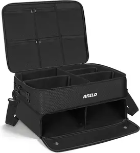 Golf Trunk Organizer, 2 Layer Golf Storage Case with Separate Ventilated Compartment for 2 Pair Shoes, for Balls, Tees, Clothes, Gloves, Accessories