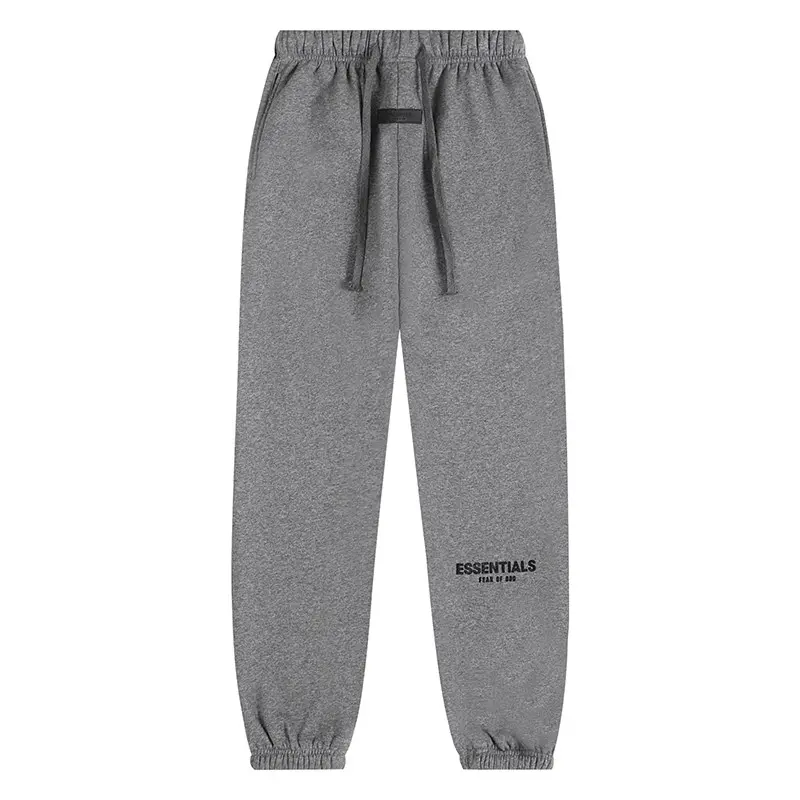 ESSENTIALS Fear Of God Letter Print Jogger Pants, Heather Grey Oversized Minimalist Unisex Streetwear Cuffed Sweatpants