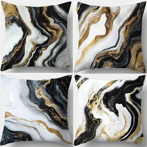 Abstract Line Themed Cushion Cover, 4 Counts/set Square Throw Pillow Cover, Household Decoration Supplies for Home Living Room Bedroom Sofa Couch