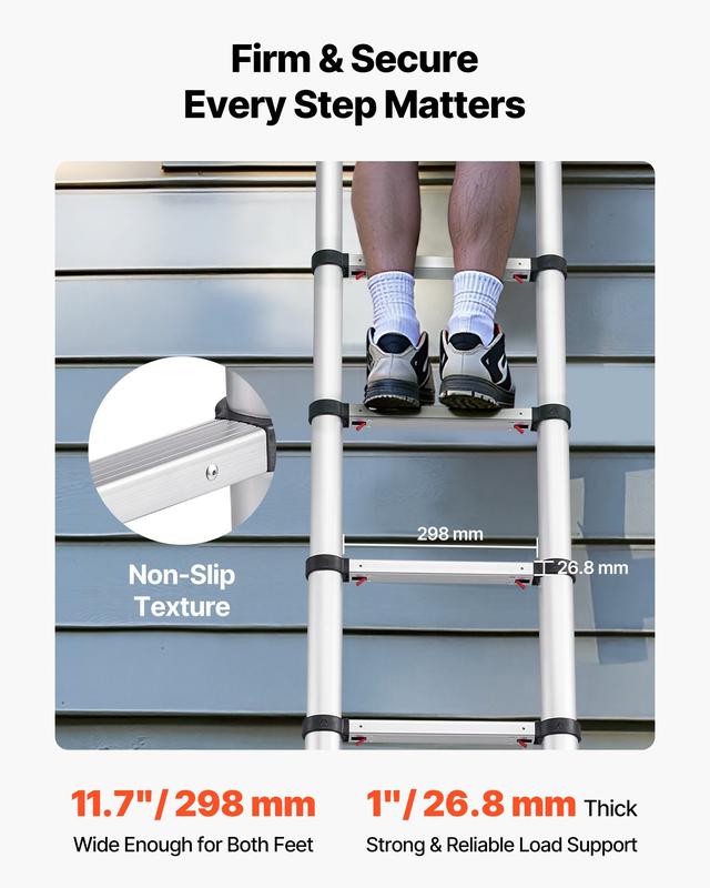 VEVOR Telescoping Ladder, TikTokShopBlackFriday, Mutil-buttonRetraction Collapsible Extension Ladder, 400 LBS Capacity with Non-slip Feet, Portable Multi-purpose Compact Ladder for Home, RV, Loft, ANSI Liste  FathersDayGift