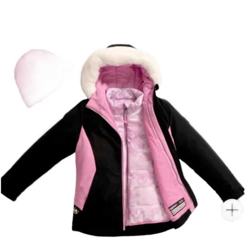 Gerry Youth Jacket - Black & Pink Reversible with Faux Fur Hood and Detachable Hat for Kids