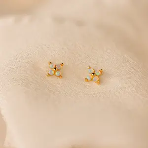 Opal Ivy Flower Studs by Caitlyn Minimalist - Dainty Gemstone Flower Stud Earrings - Cute Cartilage Earrings - Opal Jewelry - Best Gifts for Mom
