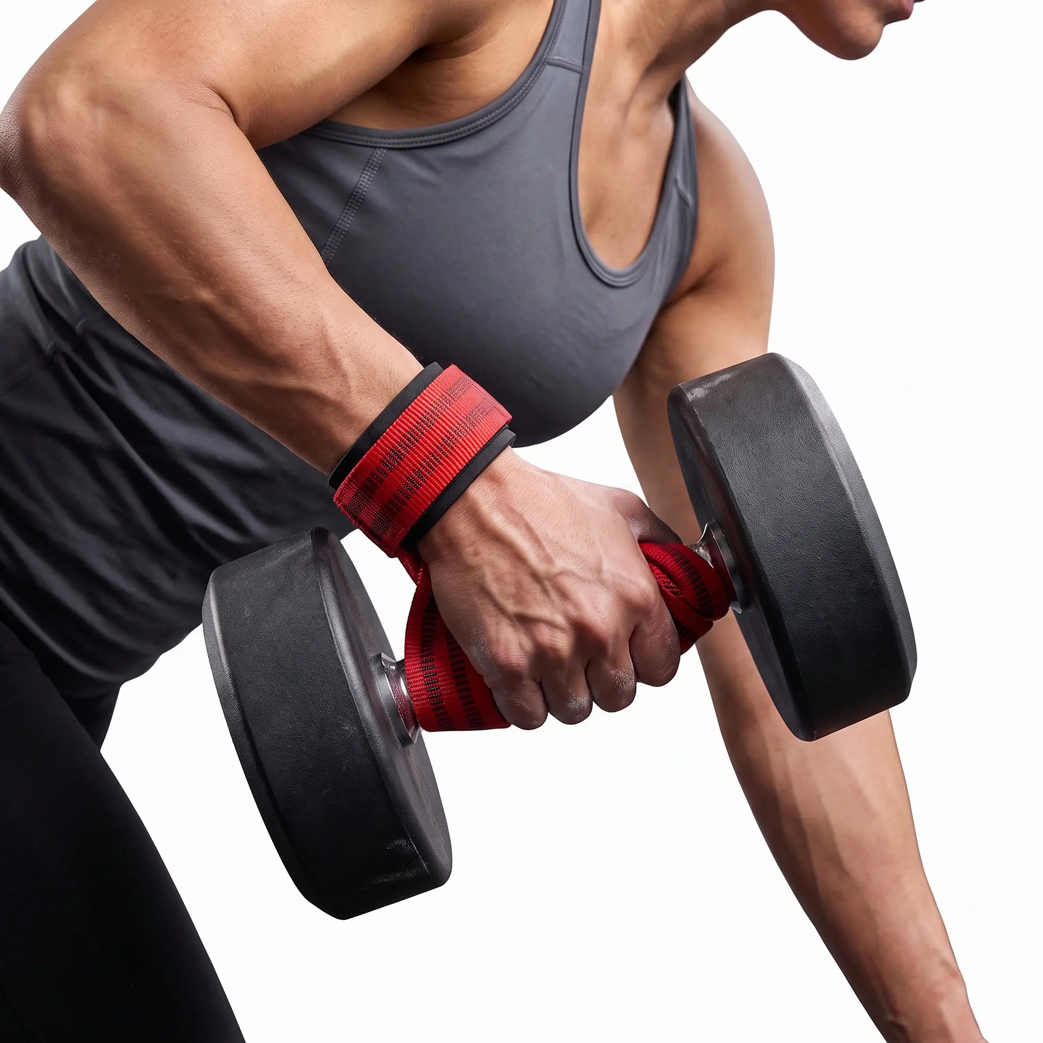 Red Weightlifting Straps (1 Pair) - Thick Wrist Padding, anti-slip Silicone Grip, Heavy Duty for Deadlifts, Powerlifting - Gym Fitness Accessories cable machine workout lifting