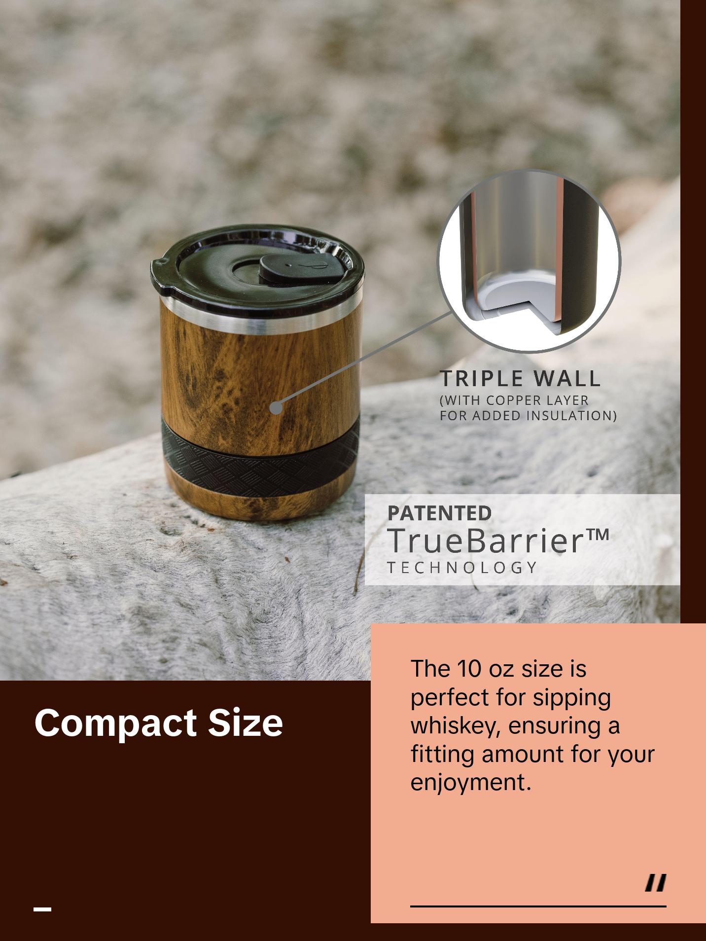 Elemental Lowball Tumbler 10oz - Stainless Steel Cup with Non-Shattered Tritan Lid, Insulated Whiskey Glass - Rocks Tumbler