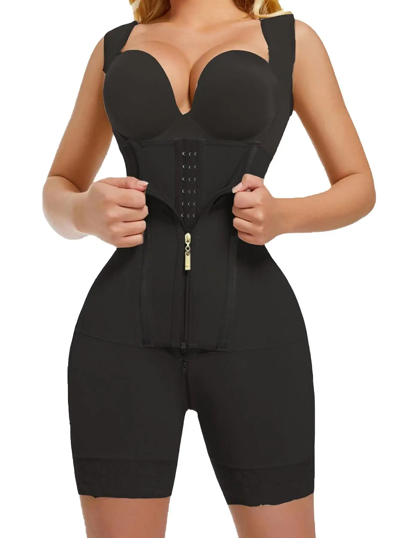 Women's Columbia Fitted Shapewear Garment Bodysuit, Tummy Control Butt Lifting, Zipper Crotch Design, Adjustable Straps, Three Row Buckle Adjustment, Underwear