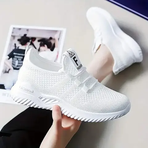 Women's Knitted Fabric Basic Slip-On Loafers - Lightweight, Breathable, Round Toe, EVA Sole Casual Shoes for All Seasons, Everyday Wear, Plain Design