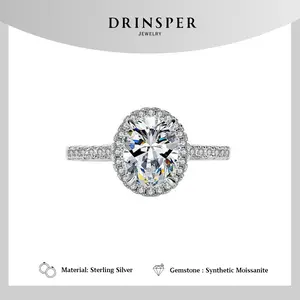 Drinsper S925 1.0ct DVVS Oval Synthenic Moissanite Ring Sterling Silver Elegant Forever Promise Ring for Women Girls Jewelry Gift for Mom Girlfriend Suitable for Wedding Engagement