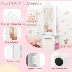 COSTWAY - Princess Vanity Table and Stool Set Freestanding Jewelry Cabinet Armoire with Full-Length Mirror-White