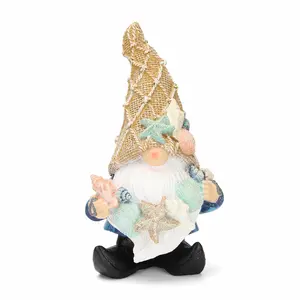 Aesthetic Coastal Beach Figurine Cute Nautical Summer Home Decor Accent, Blue Resin Sea Elf Holding Shells & Starfish for Bathroom Shelf, Living Room Windowsill, Unique Room Decor