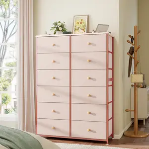 Homkdom 12 Drawers Tall Dresser for Bedroom, 52.2''H  Dressers & Chests of Drawers with Wooden Tabletop, Metal Frame, Dressers for Bedroom, Hallway, Closet, Sweet Gift for Her Valentine's/Birthday