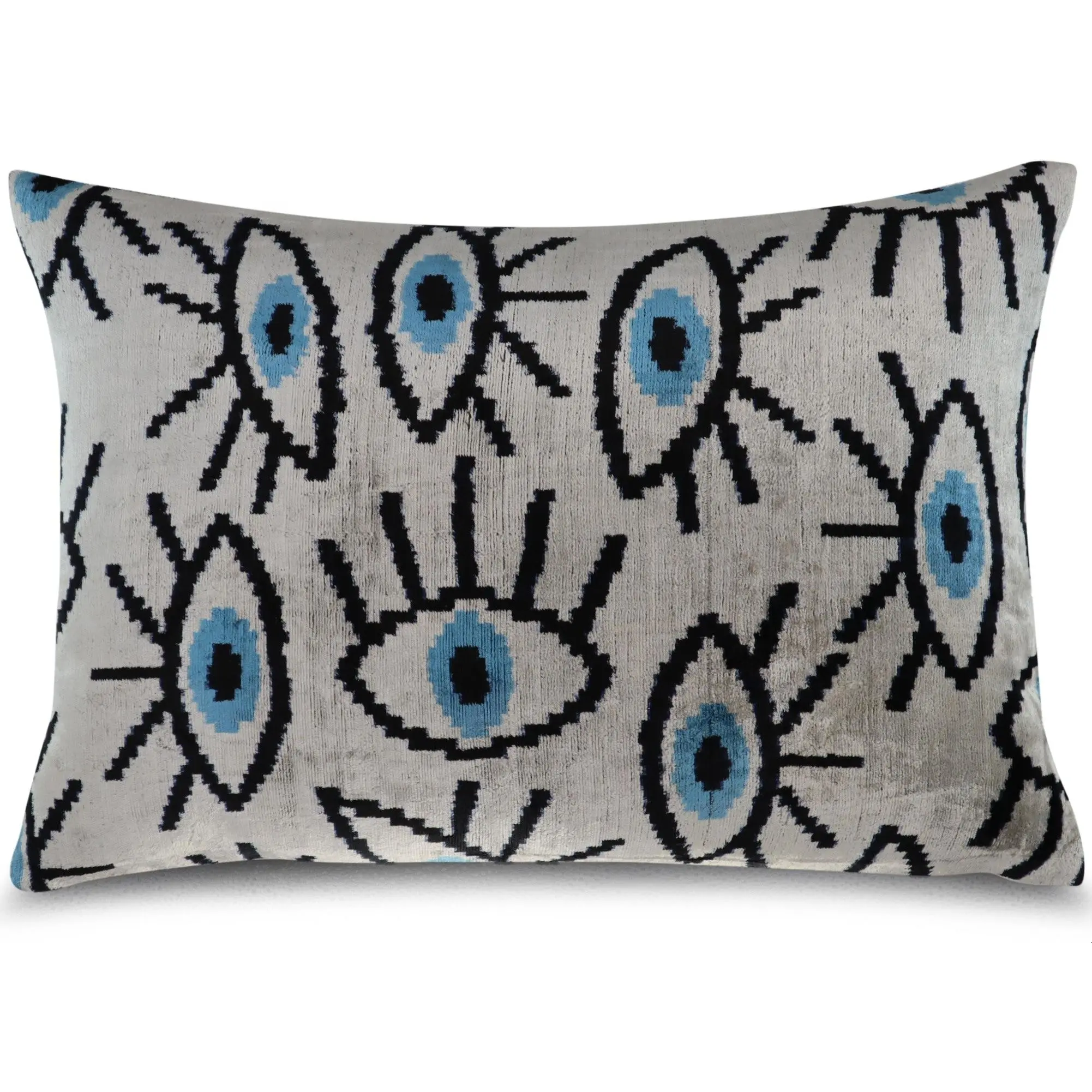 Handmade Traditional Turkish Natural Silk Velvet Pillow with Down Fill - Silver, Black, Blue Vegetable-Dyed, Velvet Texture for Room Decor, House Decor (Textiles & Soft Furnishings, Bedding & Linens, Pillows & Bed Wedges)