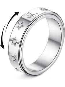 1 Pcs Stainless Steel Spinner Rings Stackable Finger Rings for Women Mens Flower Fidget Rings for Anxiety Moon Star Sun Band Ring for Stress Relieving Wedding Promise Size 5-10, Wedding Classic Rings